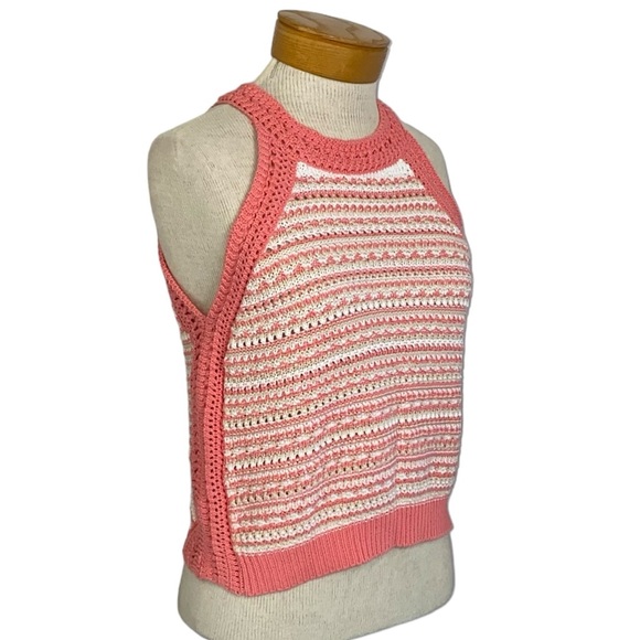 BCBGeneration Halter Crochet Knit Tank Top Coral Pink Small - Picture 6 of 8